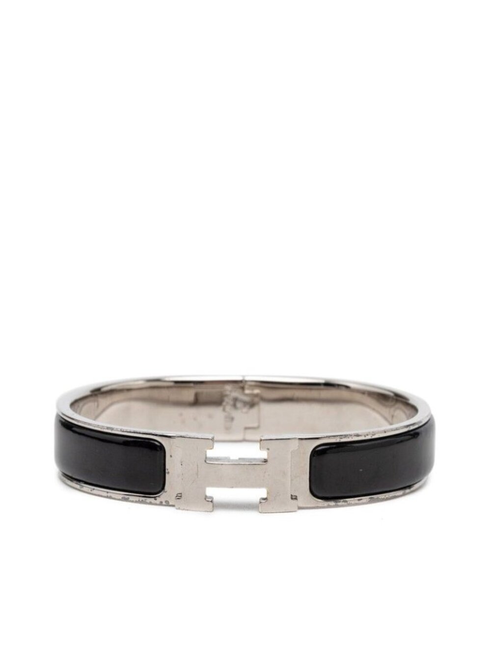 Hermes Click PM Bangle Silver Black Metal Enamel Bracelet
